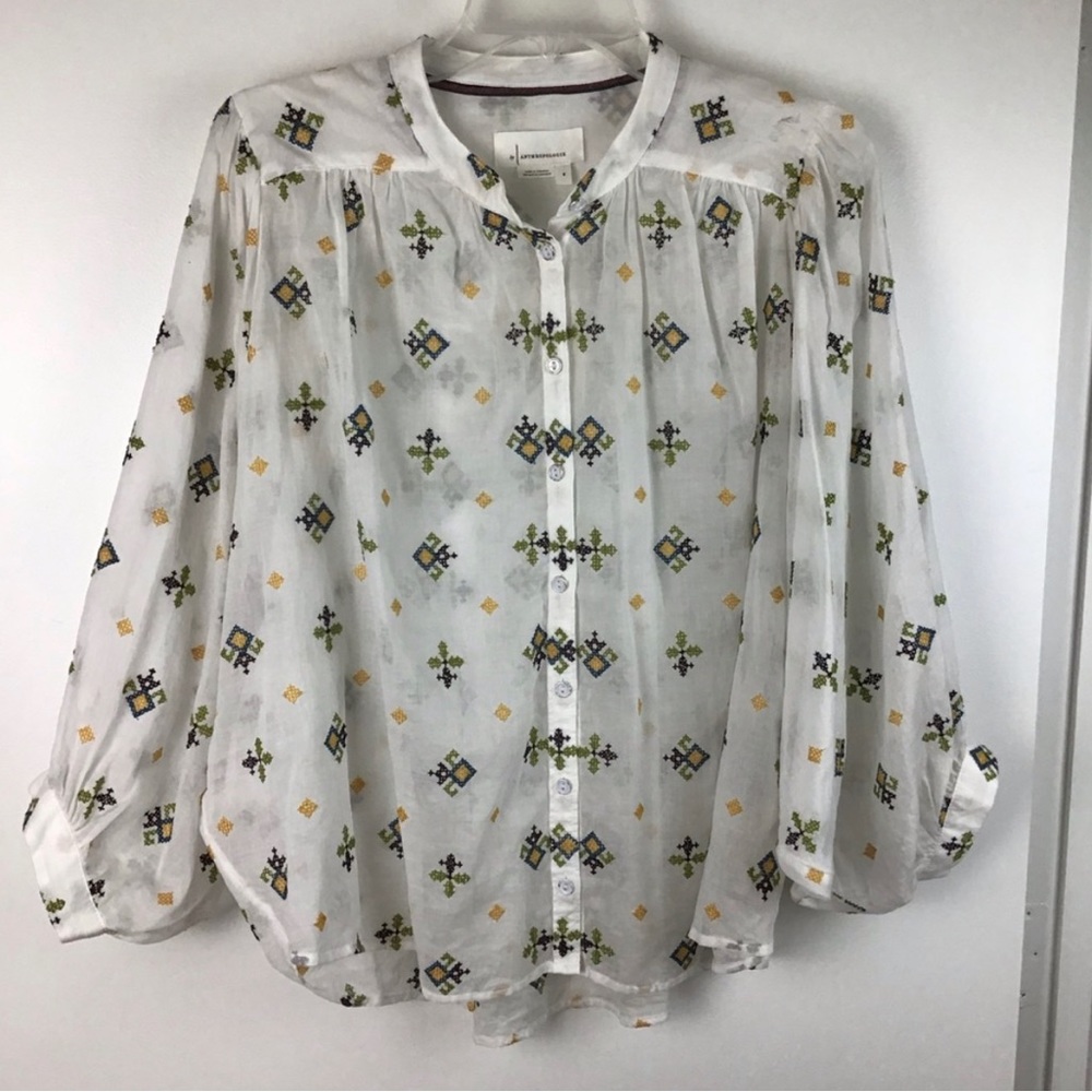 ANTHROPOLOGIE Lisabetta Embroidered Button Down